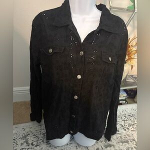 Colleen Lopez Cotton Eyelet lightweight Jacket silver buttons  Black size xl